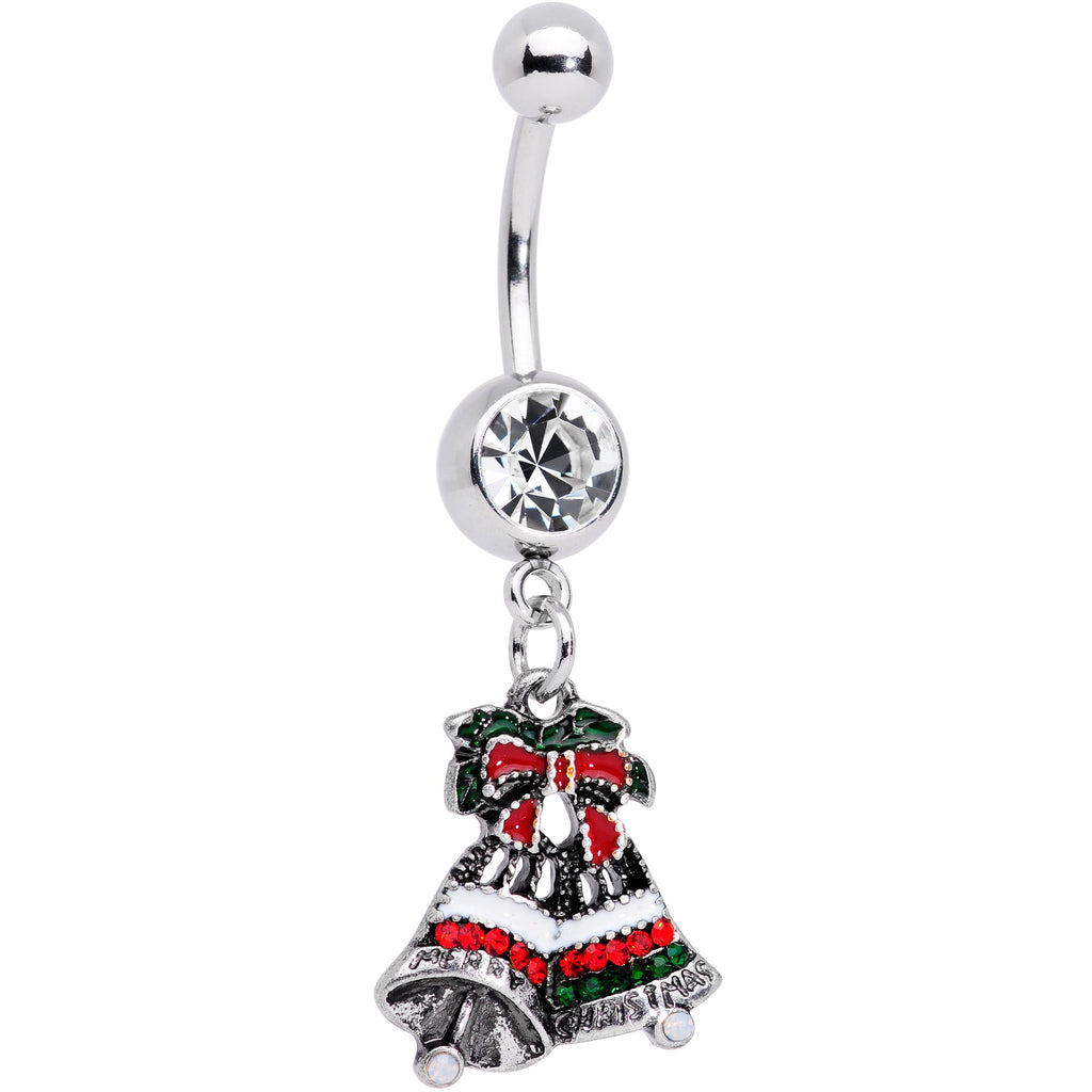 BodyCandy Clear Gem Red White Green Bells Christmas Dangle Belly Ring — main product shot