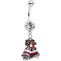 BodyCandy Clear Gem Red White Green Bells Christmas Dangle Belly Ring — main product shot