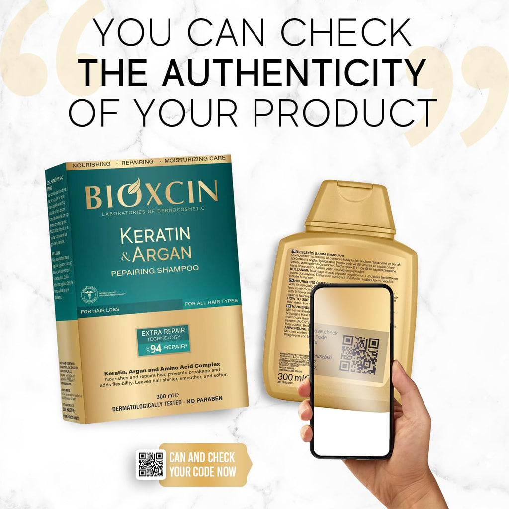 Bioxcin Keratin & Argan Repair Shampoo - Nourishes & Repairs Damaged Hair, 300ml