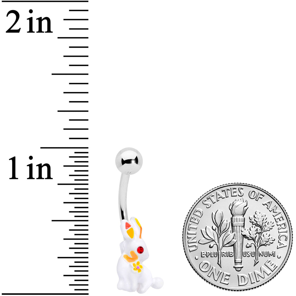 BodyCandy Red Gem White Easter Rabbit Belly Ring — detail close-up
