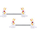 BodyCandy 14G 9/16 Red Gem White Easter Rabbit Barbell Nipple Ring Set — main product shot