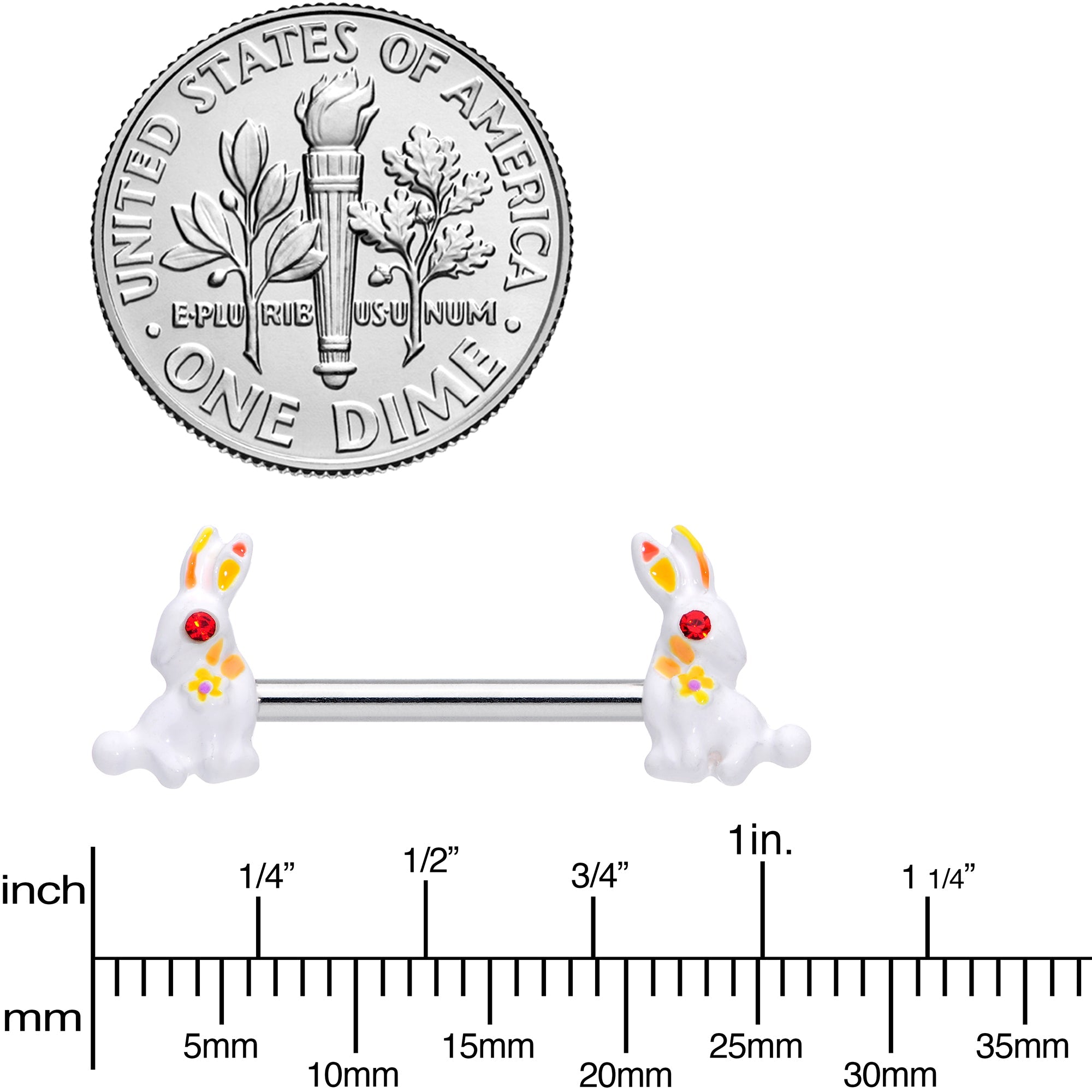 BodyCandy 14G 9/16 Red Gem White Easter Rabbit Barbell Nipple Ring Set — lifestyle context