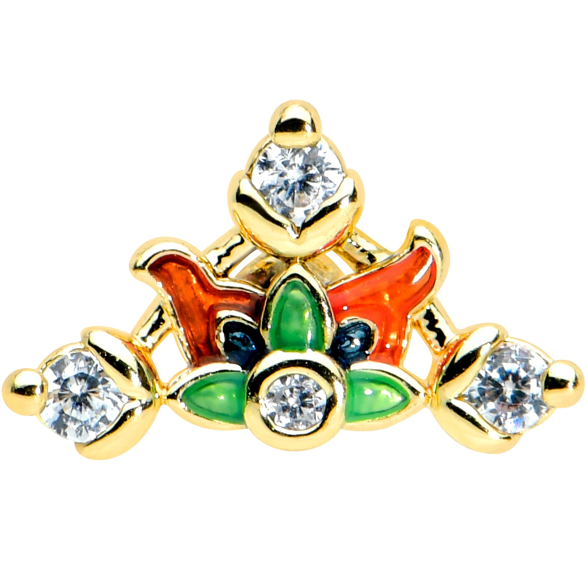 BodyCandy 16G 5/16 Clear CZ Gem Gold Tone Mythic Dragon Labret Tragus — detail close-up