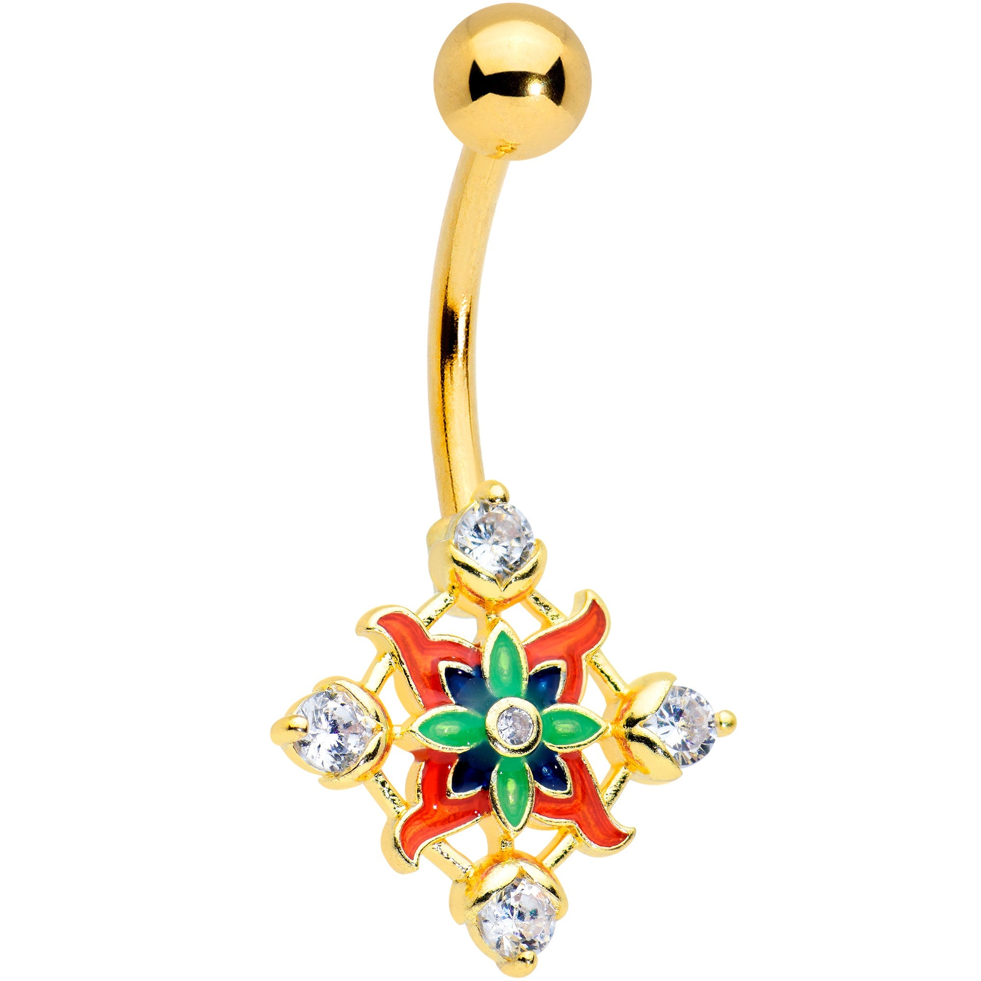BodyCandy Clear CZ Gem Gold Tone Color Crest Belly Ring — main product shot