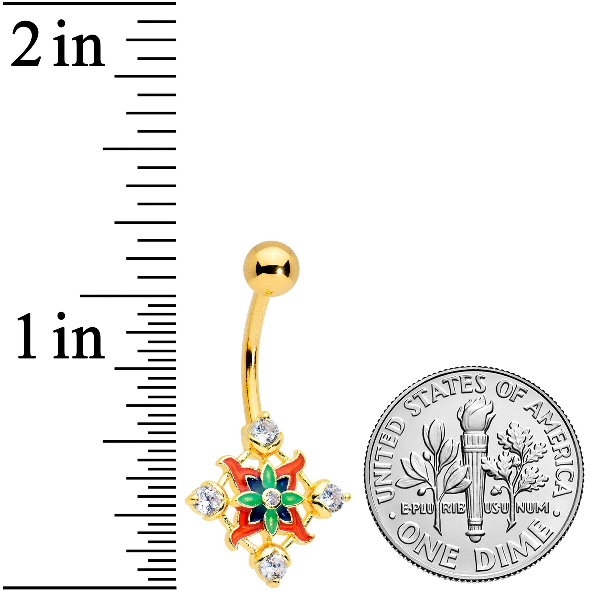 BodyCandy Clear CZ Gem Gold Tone Color Crest Belly Ring — detail close-up