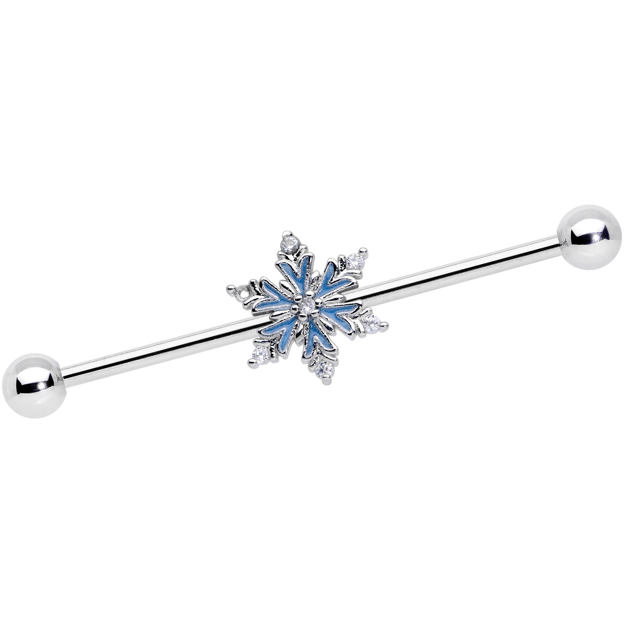 BodyCandy 14G Clear CZ Gem Blue Snowflake Christmas Industrial Barbell 38mm — main product shot