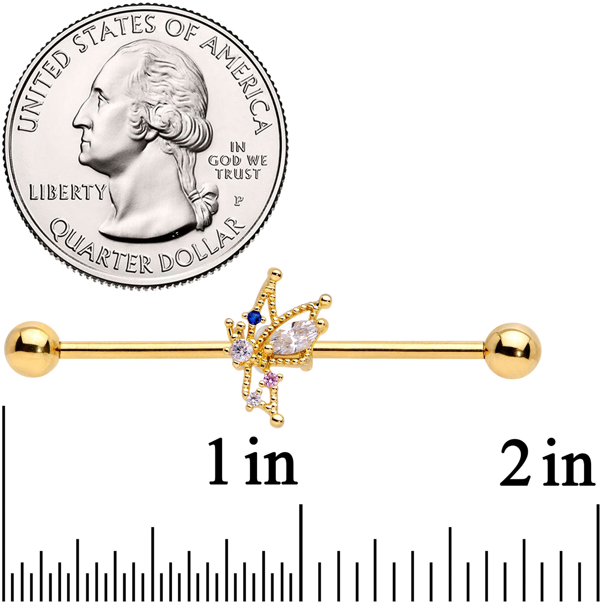 BodyCandy 14G Clear CZ Gem Star Angel Christmas Industrial Barbell 38mm — detail close-up