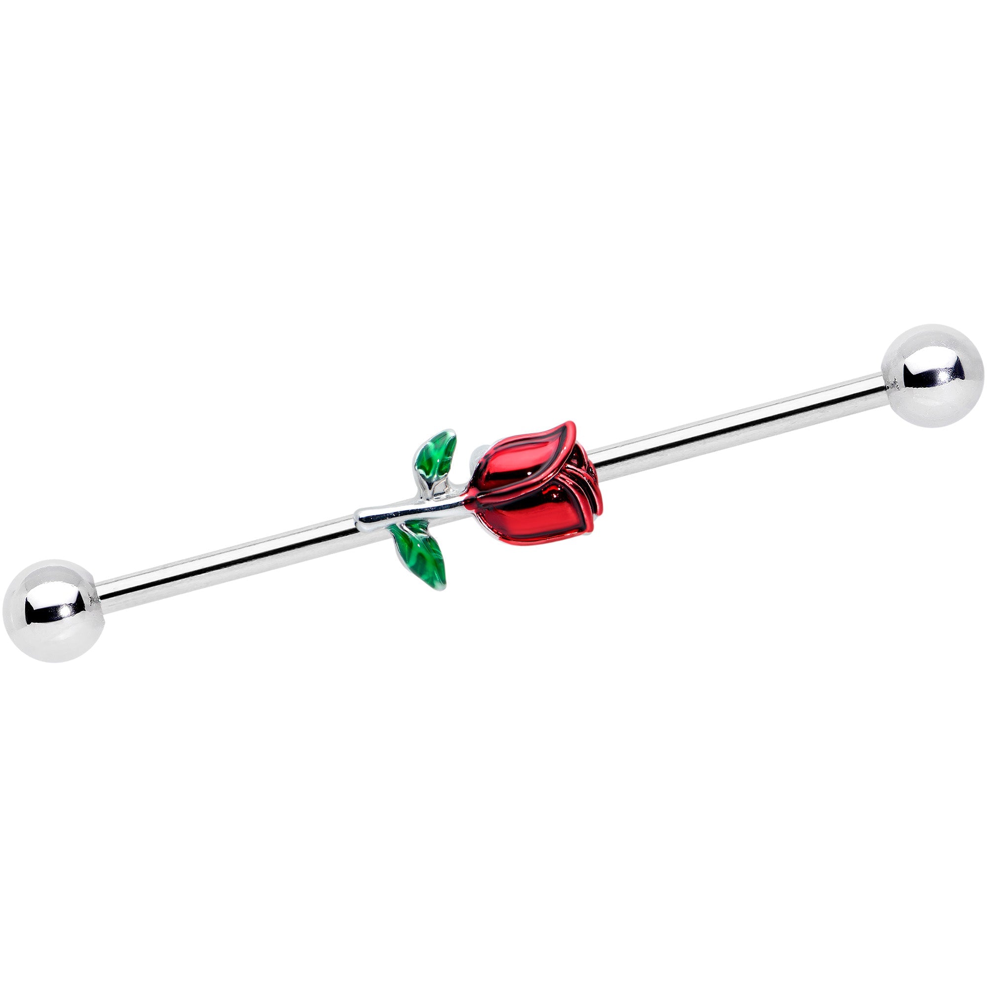 BodyCandy 14G Red Rose Flower Valentines Day Industrial Barbell 38mm — main product shot