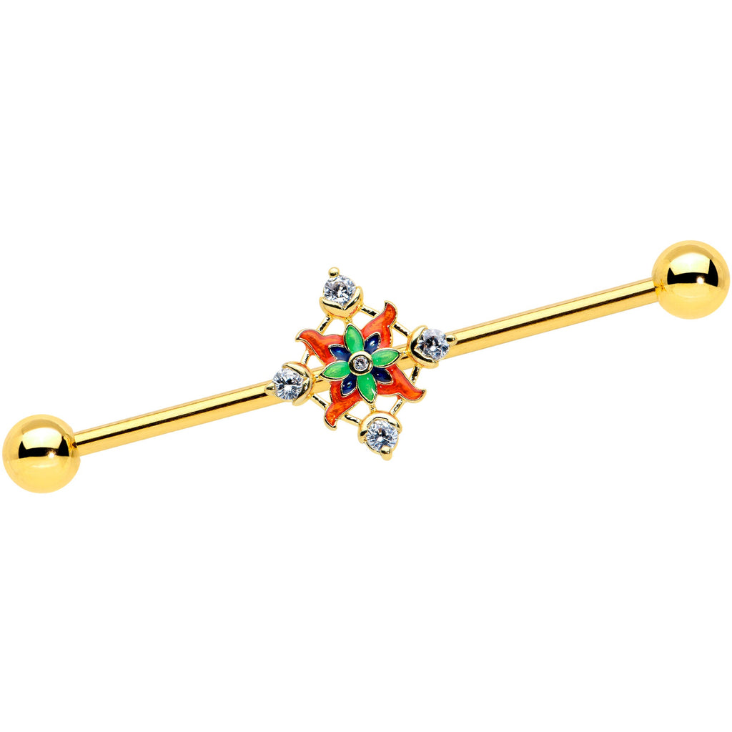 BodyCandy 14G Clear CZ Gem Gold Tone Color Crest Industrial Barbell 38mm — main product shot