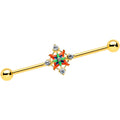 BodyCandy 14G Clear CZ Gem Gold Tone Color Crest Industrial Barbell 38mm — main product shot