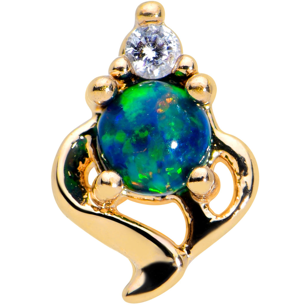 BodyCandy 16G 1/4 Blue Synthetic Opal Gold Tone Twist Labret Monroe Tragus — detail close-up