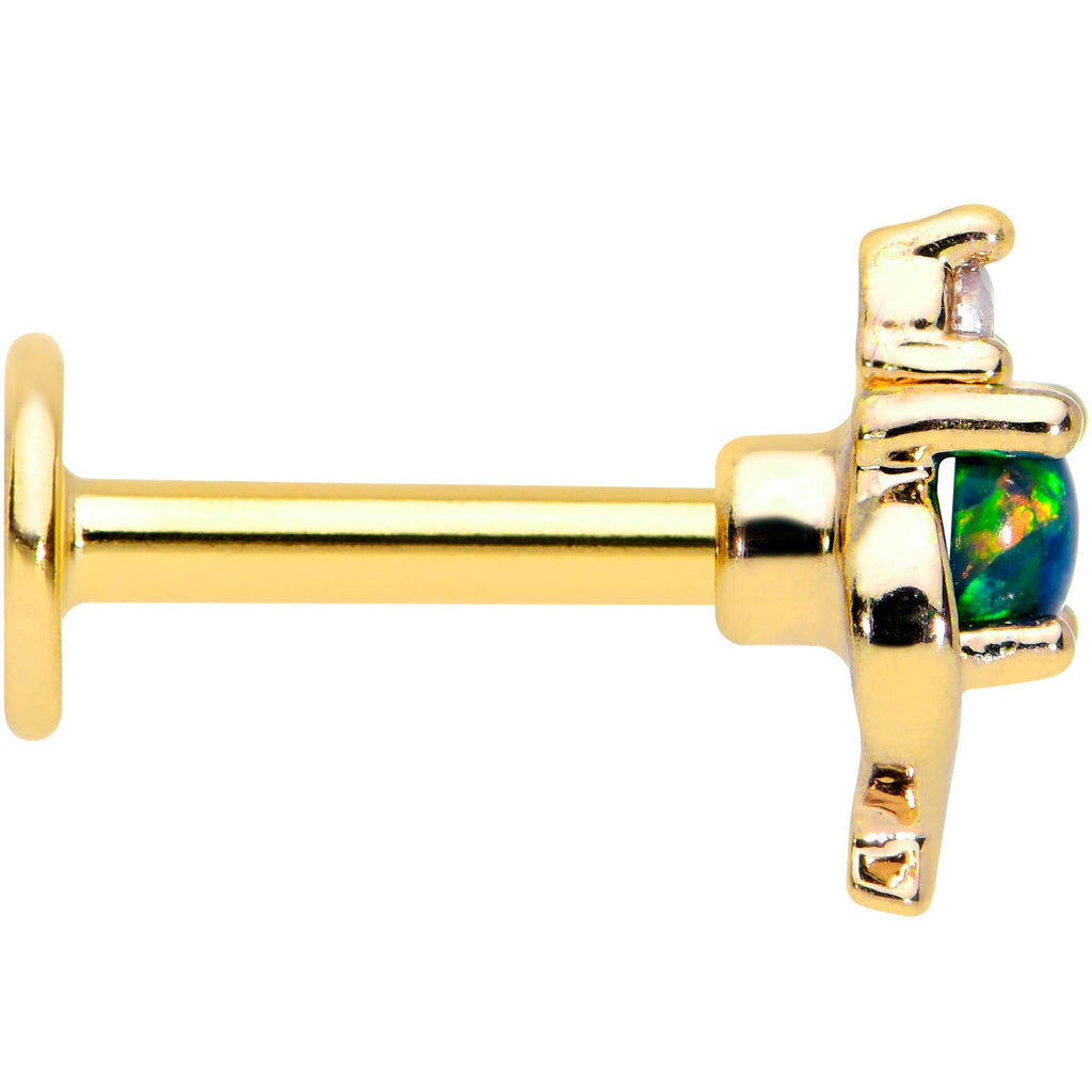 BodyCandy 16G 1/4 Blue Synthetic Opal Gold Tone Twist Labret Monroe Tragus — lifestyle context