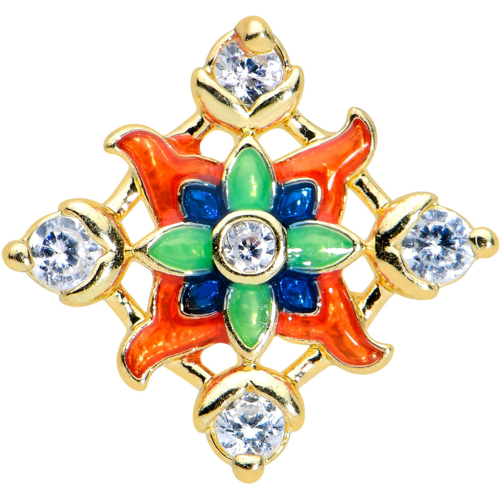 BodyCandy 16G 1/4 Clear CZ Gem Gold Tone Color Crest Labret Monroe Tragus — detail close-up
