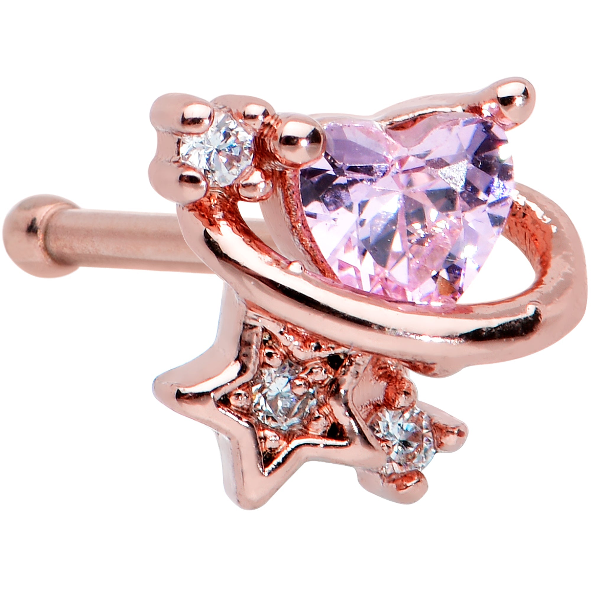 BodyCandy 20G 1/4 Clear Pink Gem Rose Gold Tone Heart Star Nose Bone — main product shot