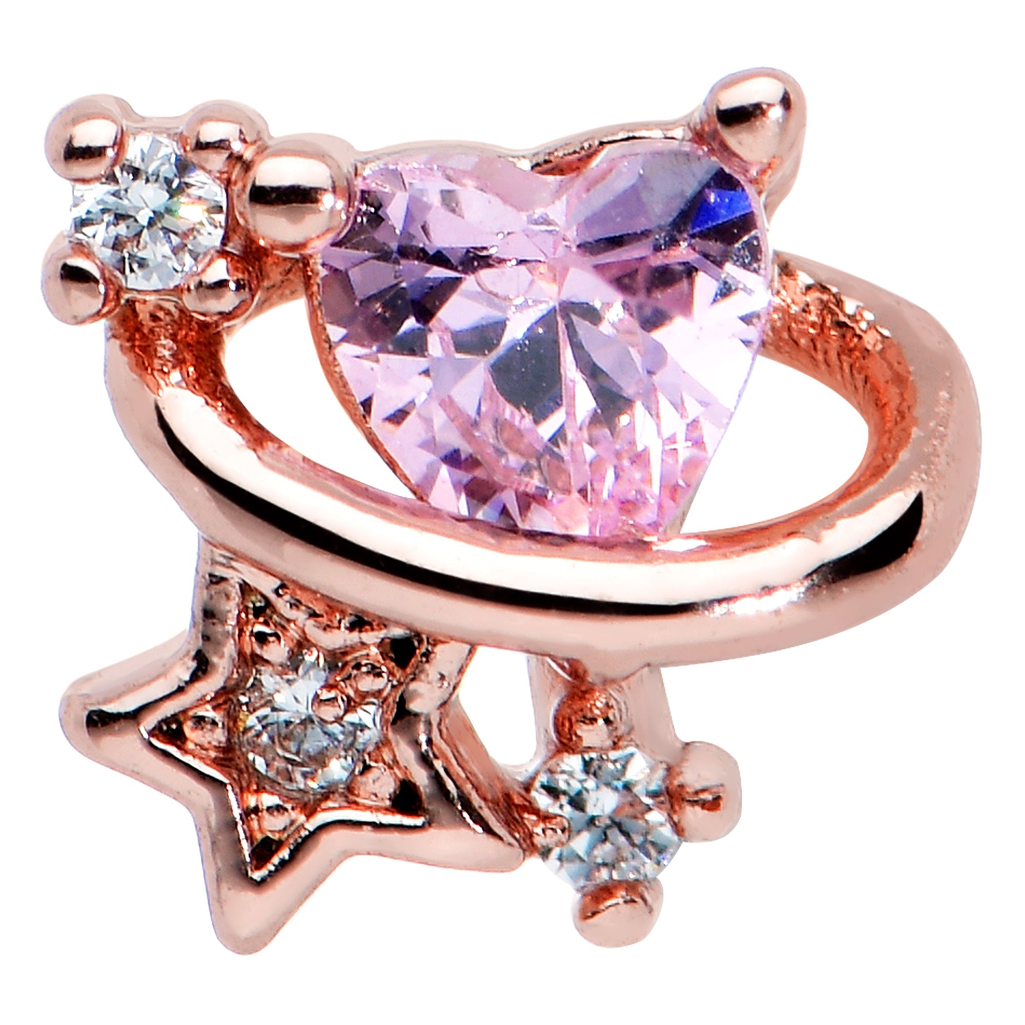 BodyCandy 20G 1/4 Clear Pink Gem Rose Gold Tone Heart Star Nose Bone — detail close-up