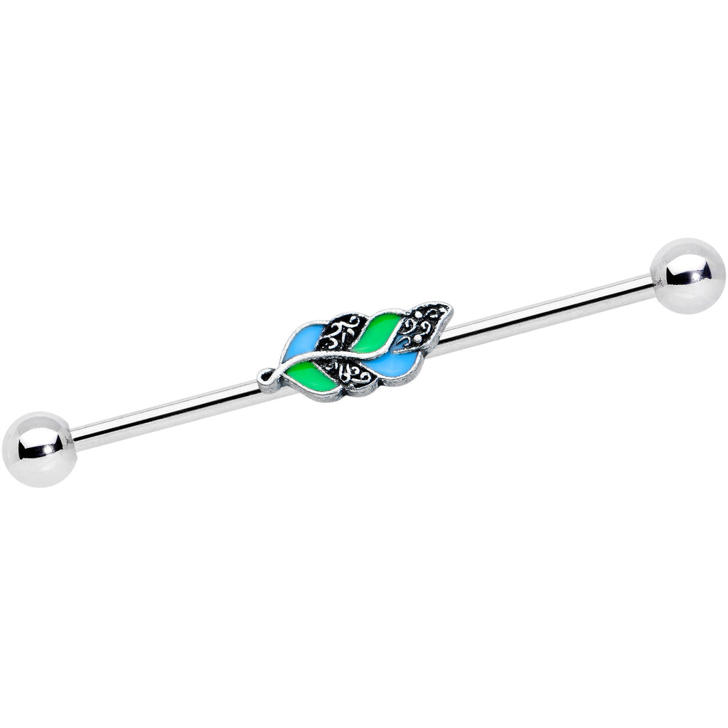 BodyCandy 14G Filigree Blue Green Leaves Industrial Barbell 38mm — main product shot
