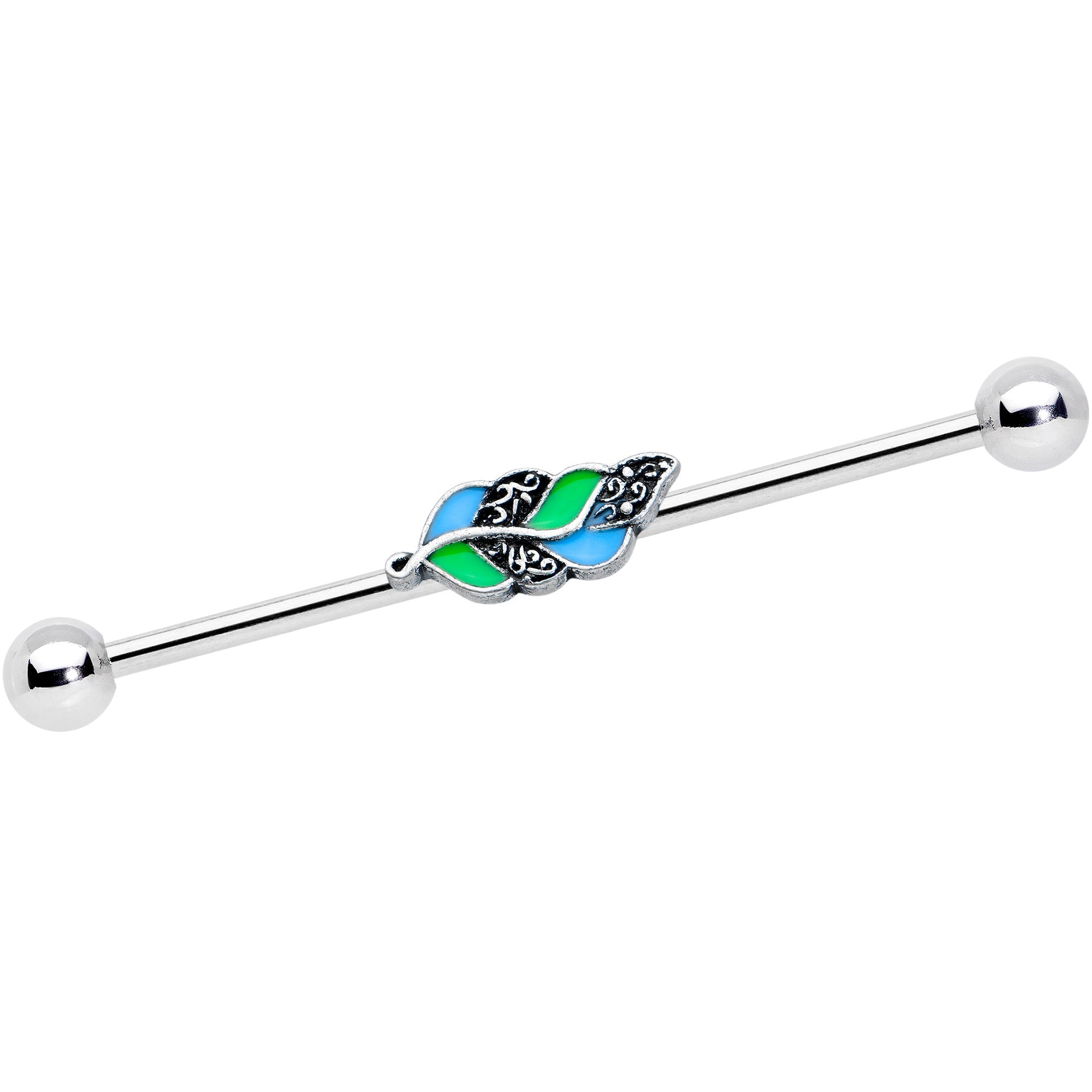 BodyCandy 14G Filigree Blue Green Leaves Industrial Barbell 38mm — main product shot