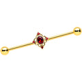BodyCandy 14G Red Gem Gold Tone Rich Regal Rhombus Industrial Barbell 38mm — main product shot