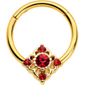 BodyCandy 16G 3/8 Red Gem Gold Tone Regal Rhombus Hinged Segment Ring — main product shot