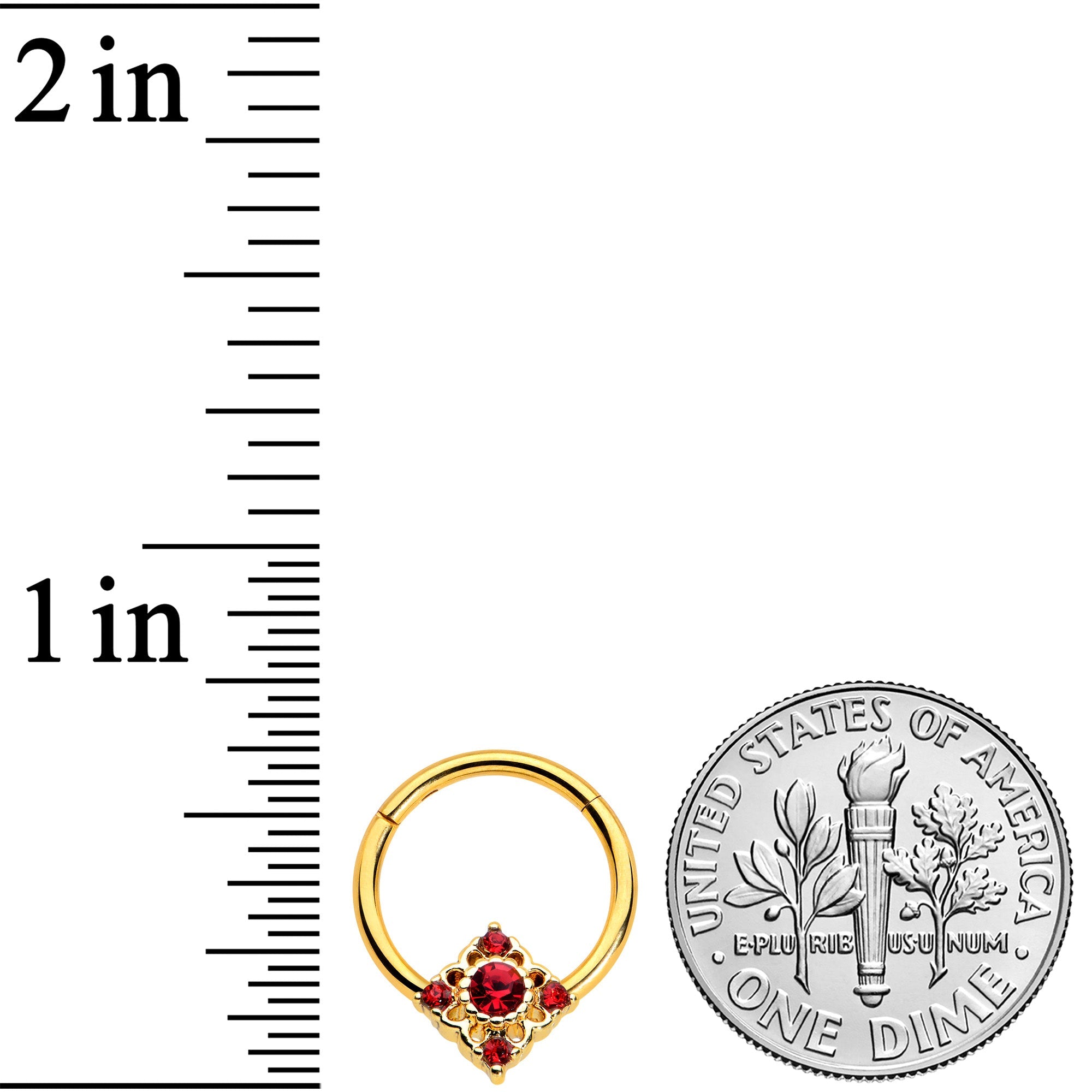 BodyCandy 16G 3/8 Red Gem Gold Tone Regal Rhombus Hinged Segment Ring — lifestyle context