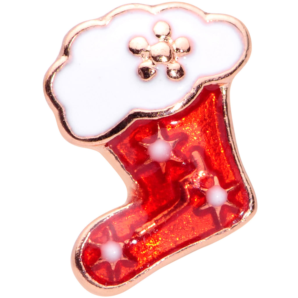 BodyCandy 16G 5/16 Rose Gold Tone Red Christmas Stocking Labret Tragus — detail close-up