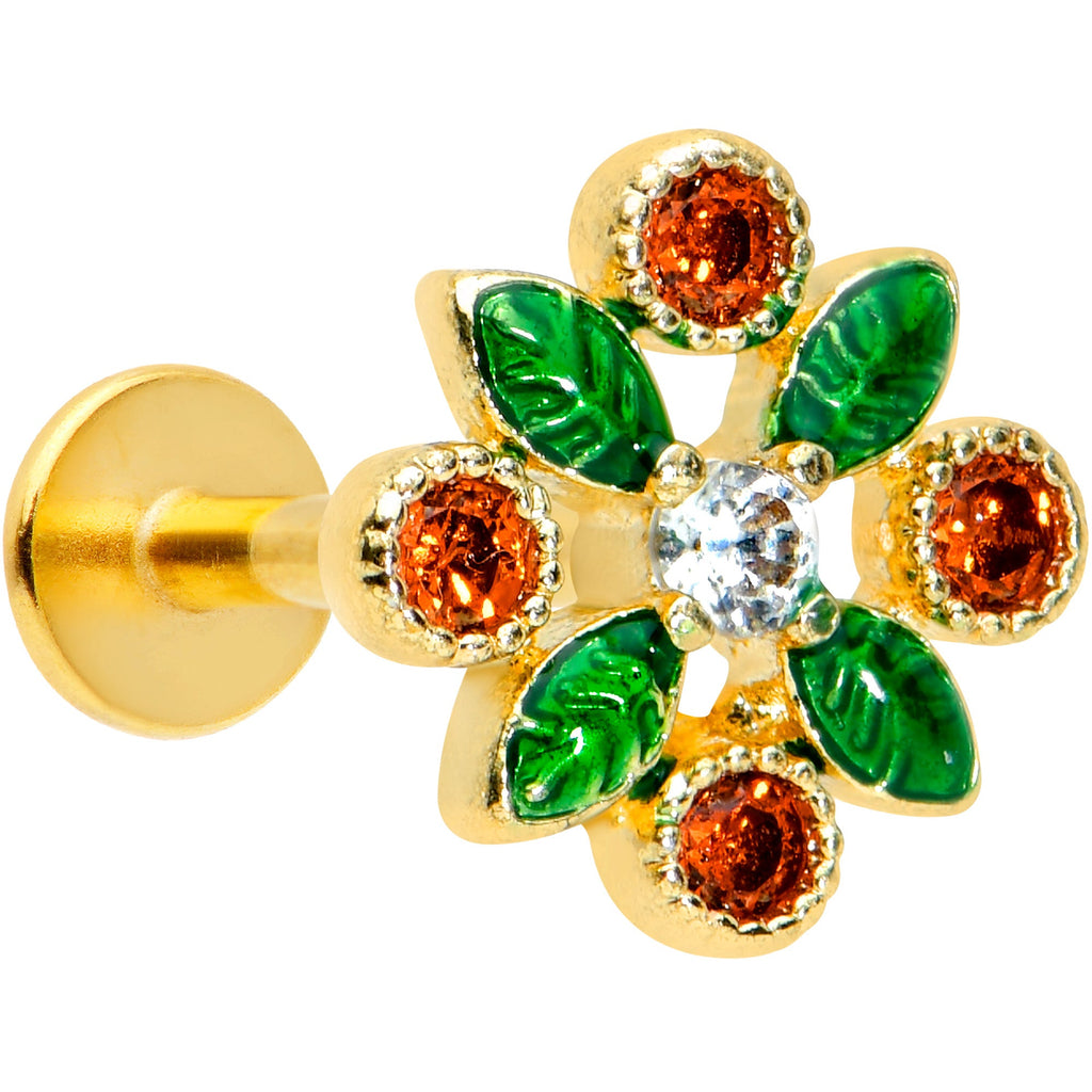 BodyCandy 16G 5/16 Red Gem Gold Tone Crest Christmas Labret Monroe Tragus — main product shot