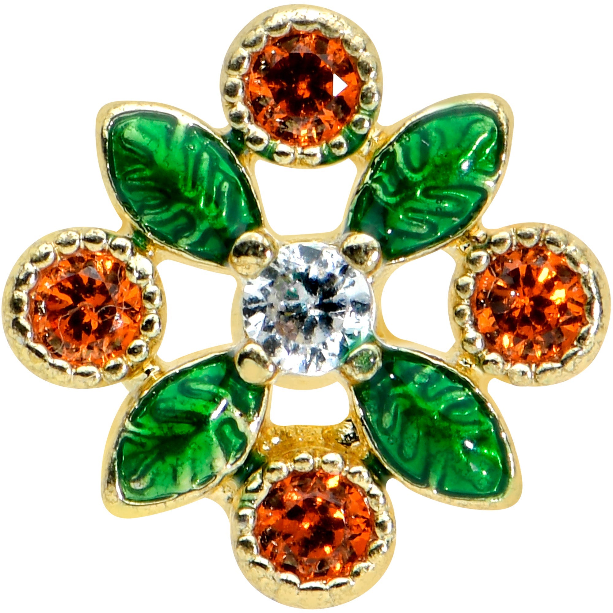 BodyCandy 16G 5/16 Red Gem Gold Tone Crest Christmas Labret Monroe Tragus — detail close-up