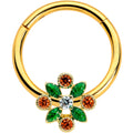 BodyCandy 16G 3/8 Red Gem Gold Tone Crest Christmas Hinged Segment Ring — main product shot