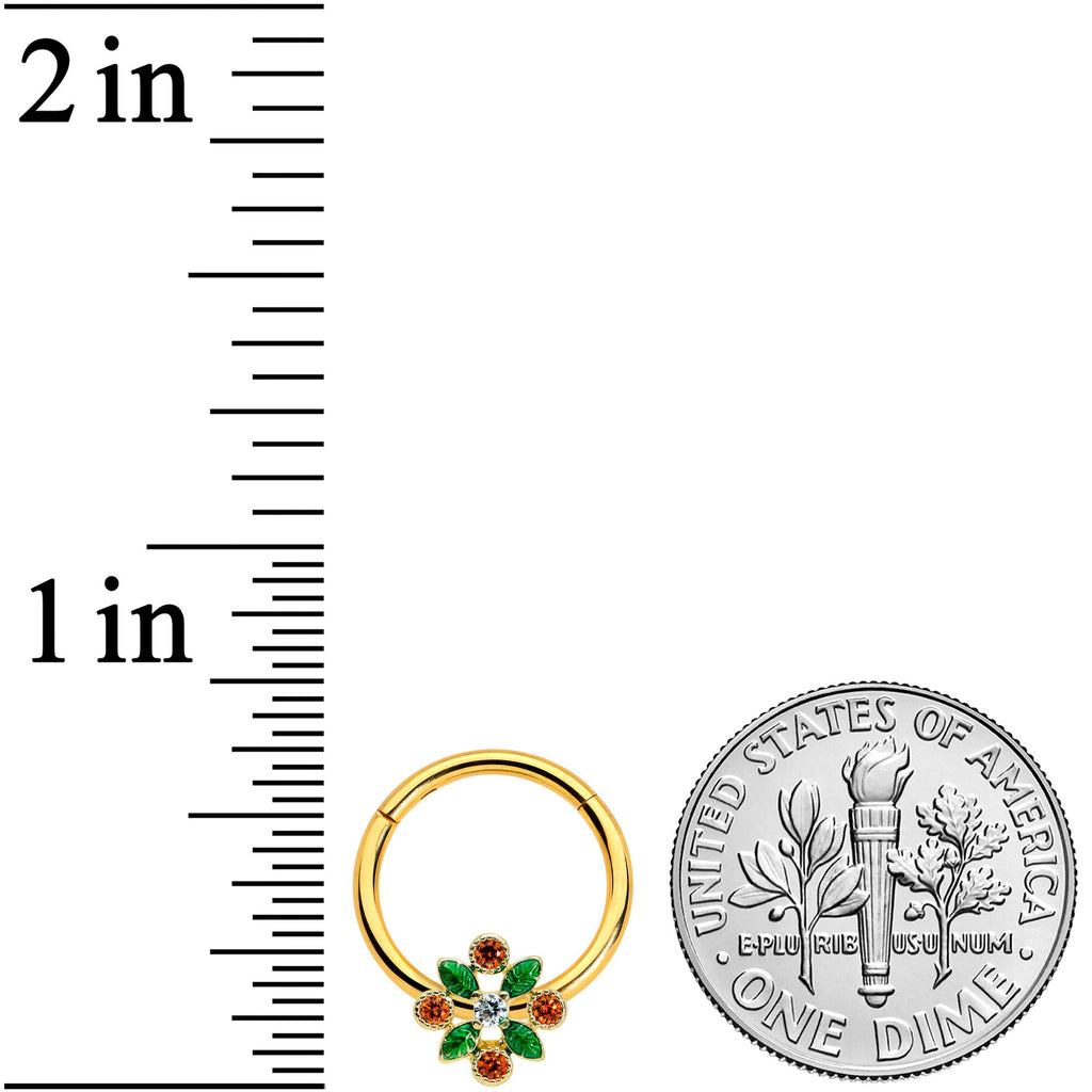 BodyCandy 16G 3/8 Red Gem Gold Tone Crest Christmas Hinged Segment Ring — lifestyle context
