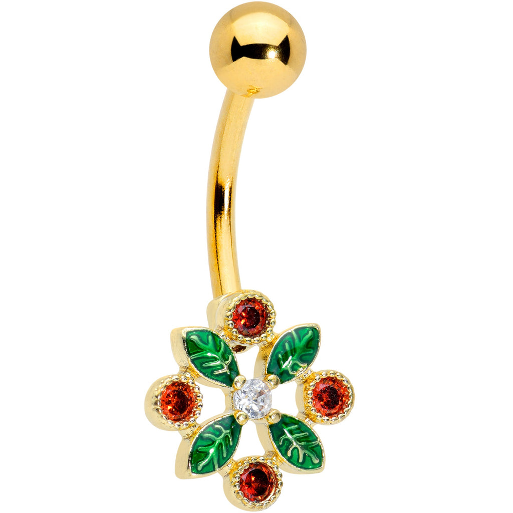 BodyCandy Clear Red Gem Gold Tone Crest Christmas Belly Ring — main product shot