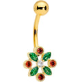 BodyCandy Clear Red Gem Gold Tone Crest Christmas Belly Ring — main product shot