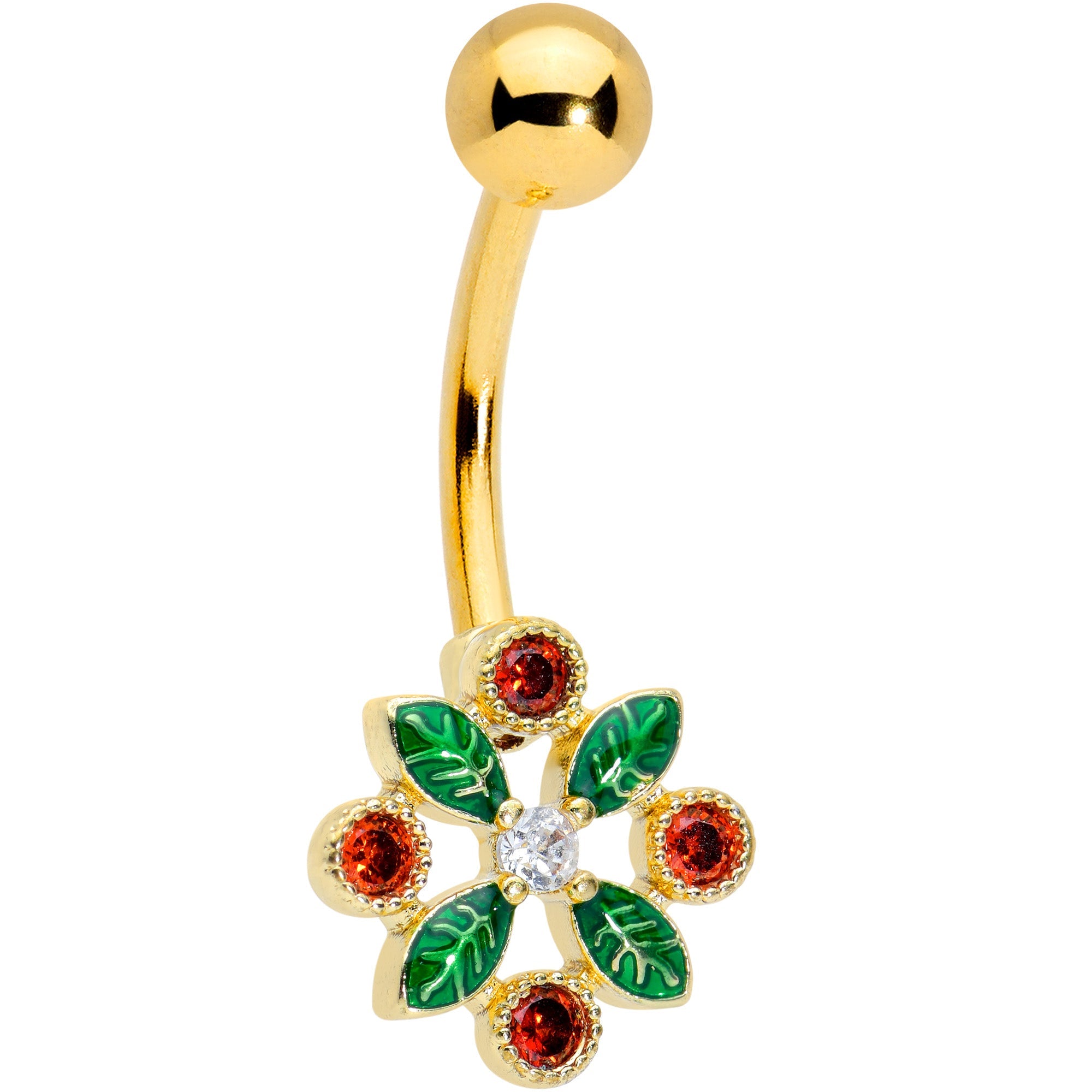 BodyCandy Clear Red Gem Gold Tone Crest Christmas Belly Ring — main product shot