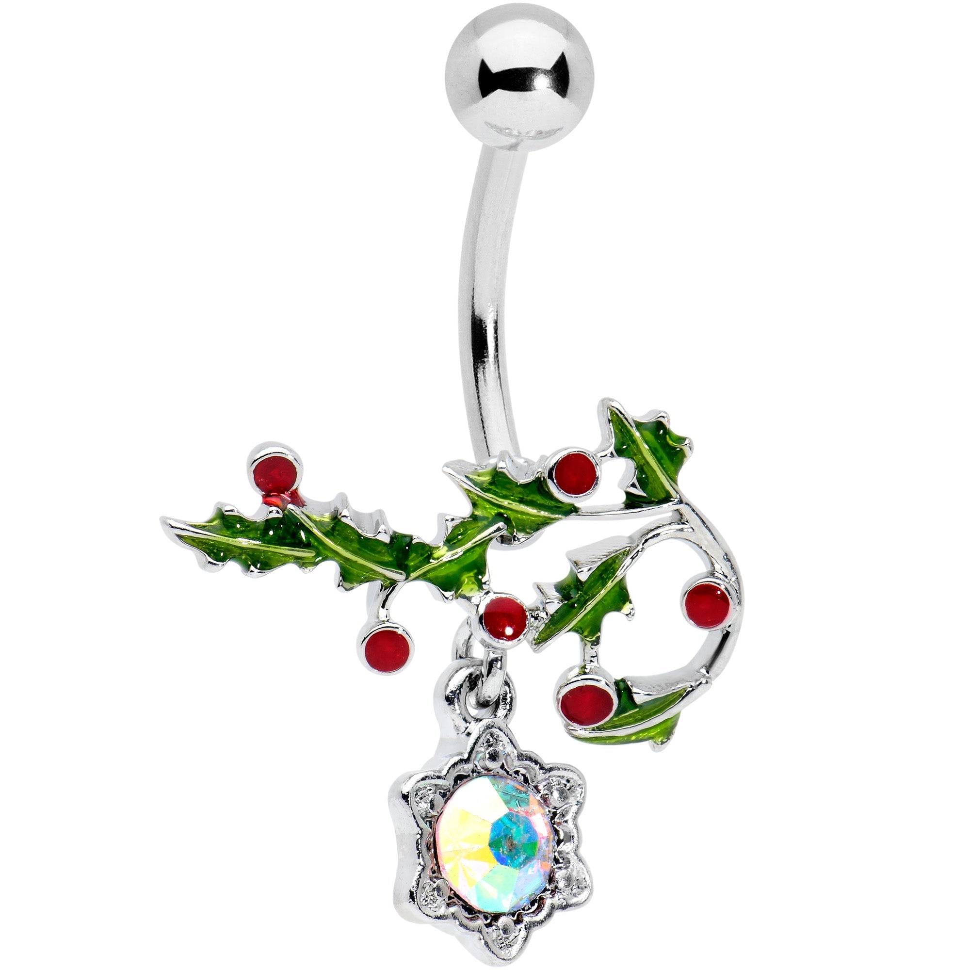 BodyCandy Aurora Red Gem Holly Holiday Decor Christmas Belly Ring — main product shot