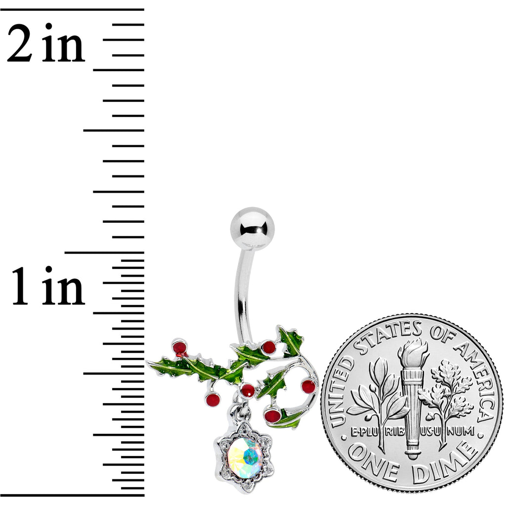 BodyCandy Aurora Red Gem Holly Holiday Decor Christmas Belly Ring — detail close-up