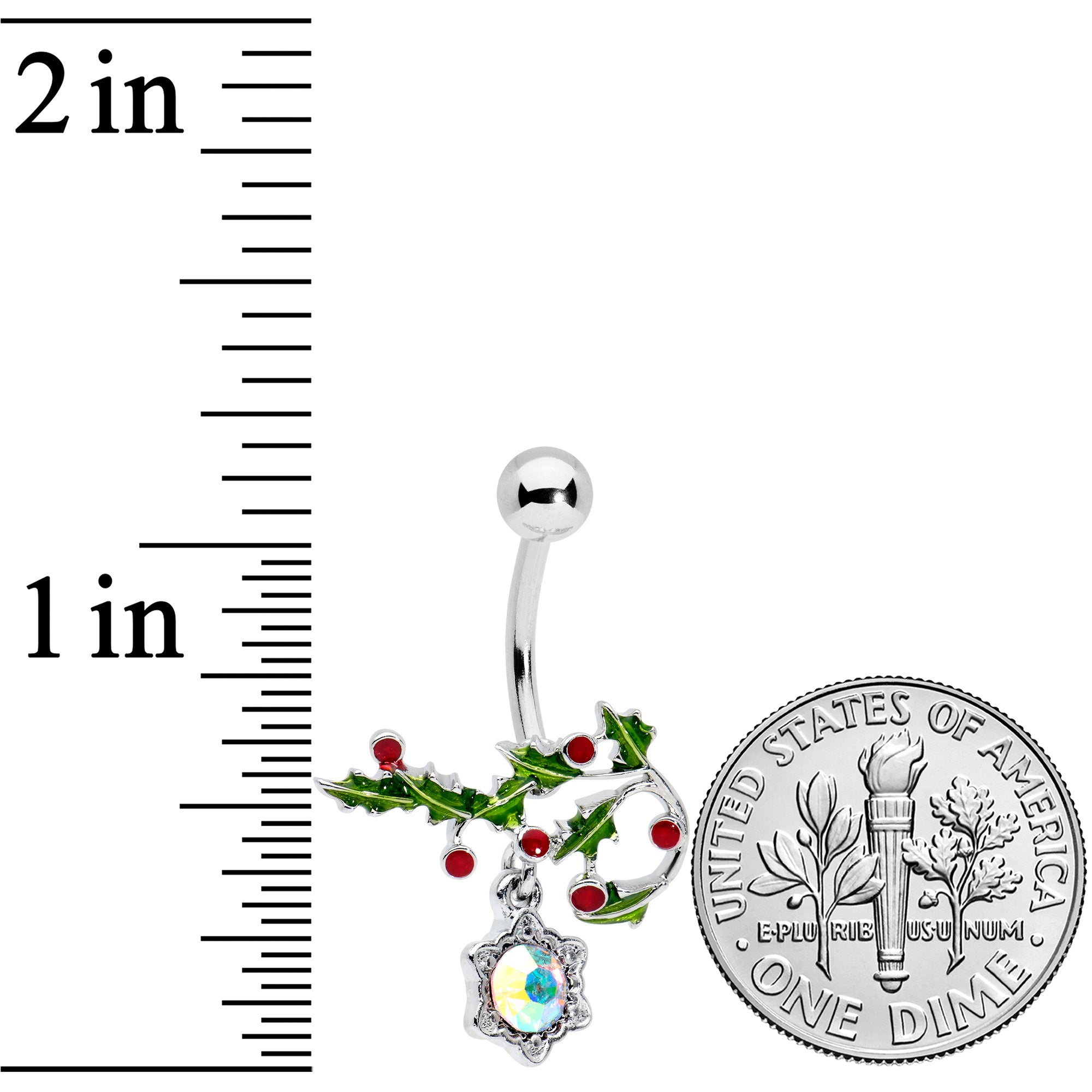 BodyCandy Aurora Red Gem Holly Holiday Decor Christmas Belly Ring — detail close-up