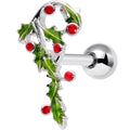 BodyCandy 16G 1/4 Pink CZ Gem Candy Cane Holly Christmas Cartilage Tragus — main product shot