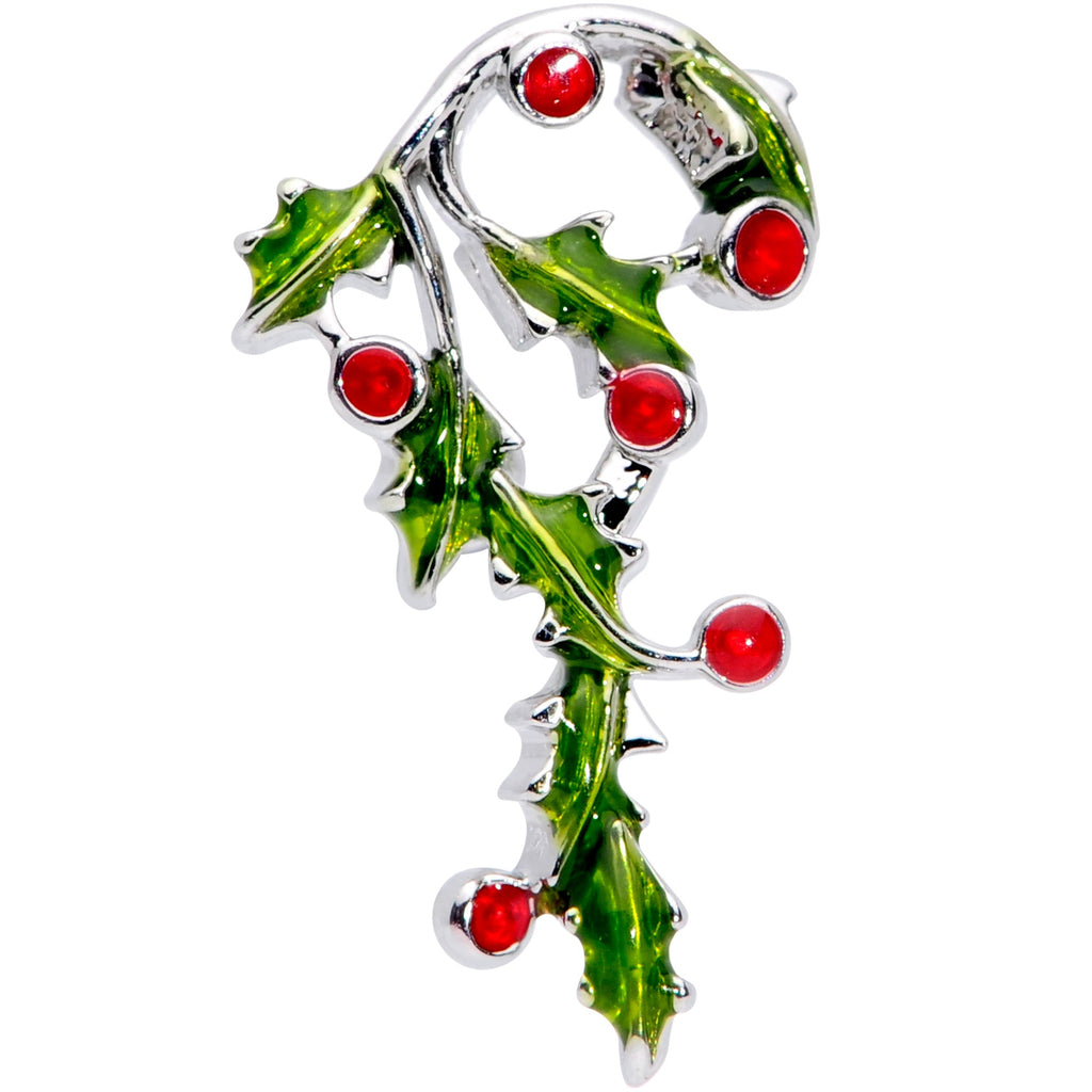 BodyCandy 16G 1/4 Pink CZ Gem Candy Cane Holly Christmas Cartilage Tragus — detail close-up