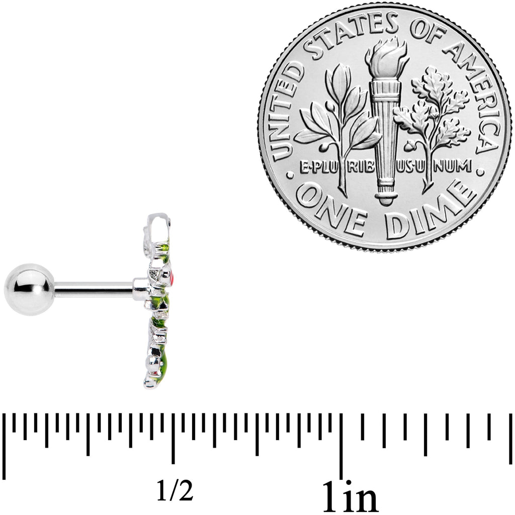 BodyCandy 16G 1/4 Pink CZ Gem Candy Cane Holly Christmas Cartilage Tragus — side view