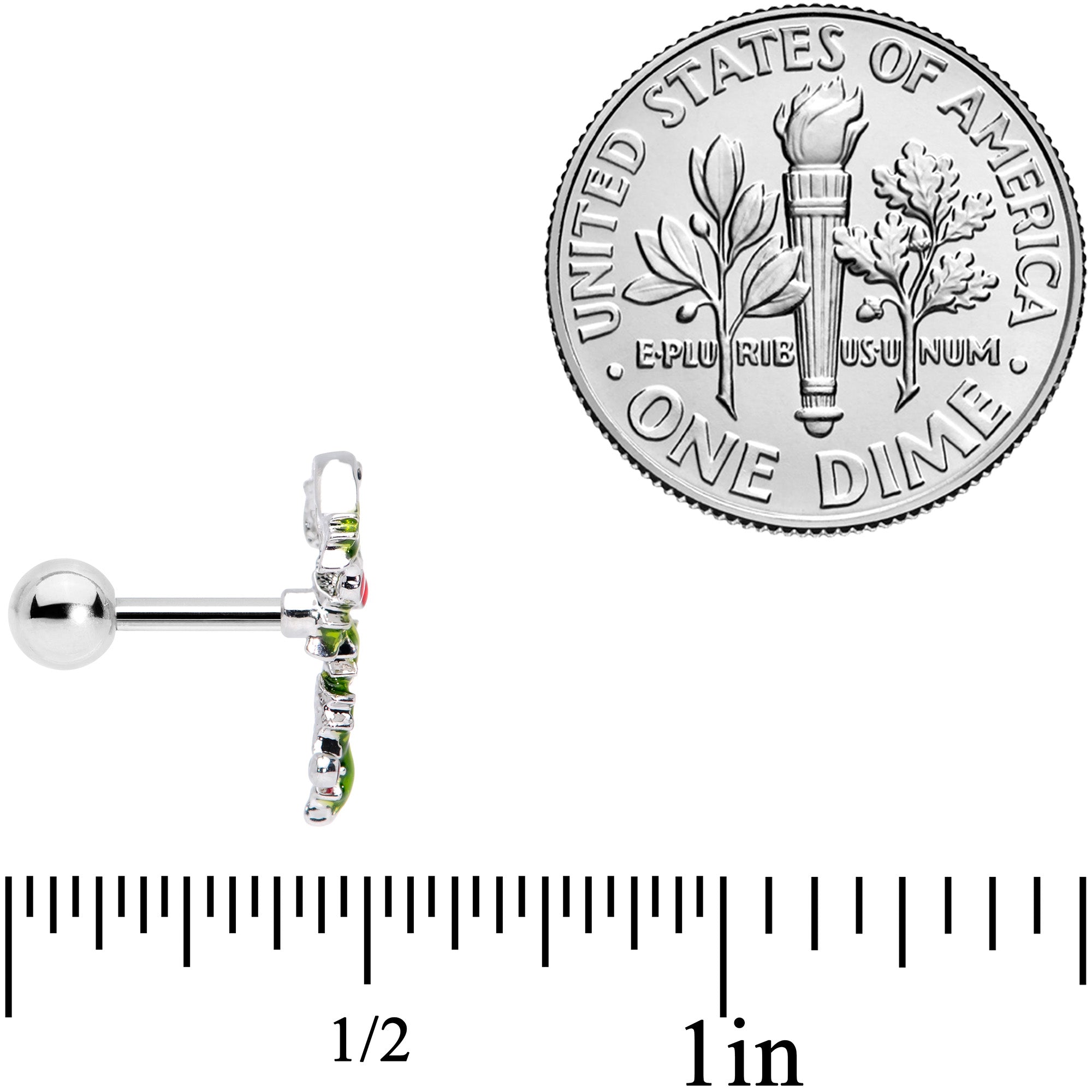 BodyCandy 16G 1/4 Pink CZ Gem Candy Cane Holly Christmas Cartilage Tragus — side view