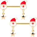BodyCandy 14G 9/16 Gold Tone Santa Star Christmas Dangle Nipple Ring Set — main product shot