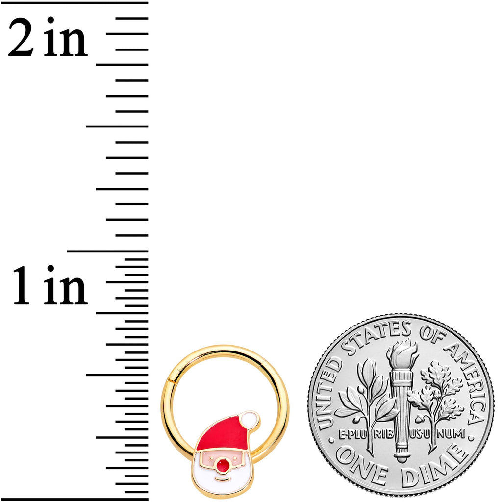 BodyCandy 16G 3/8 Gold Tone Smiling Santa Christmas Hinged Segment Ring — lifestyle context