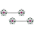 BodyCandy 14G 9/16 Clear Pink Green Gem Snowflake Barbell Nipple Ring Set — main product shot