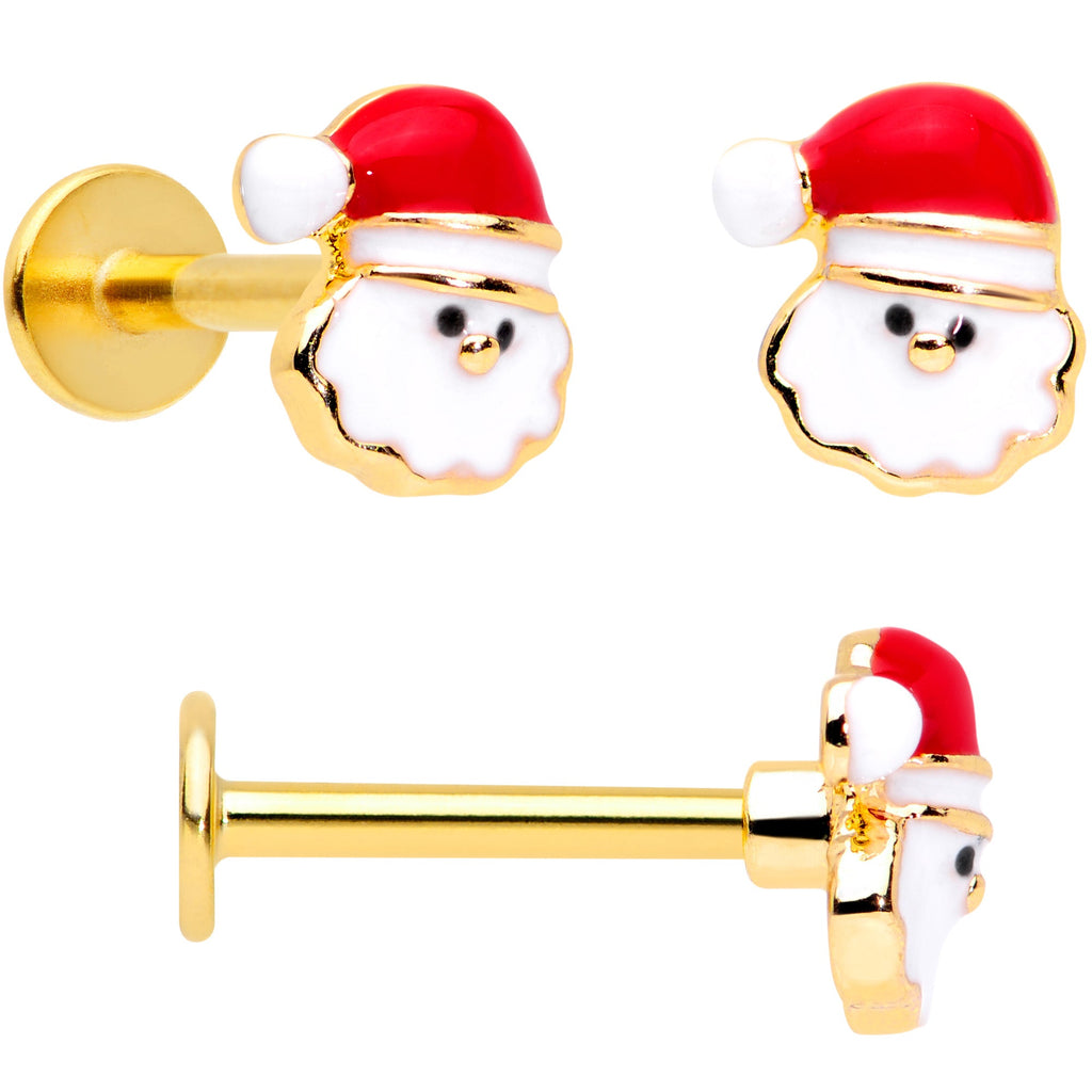 BodyCandy 16G 5/16 Gold Tone Candy Cane Santa Tree Labret Tragus Set of 3 — side view