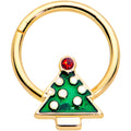 BodyCandy 16G 3/8 Red Gem Gold Tone Christmas Tree Hinged Segment Ring — main product shot