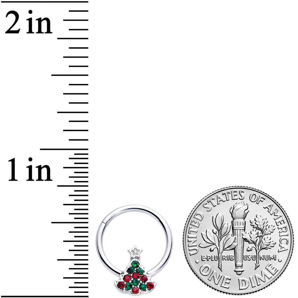 BodyCandy 16G 3/8 Red Green Gem Starry Christmas Tree Hinged Segment Ring — lifestyle context