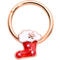 BodyCandy 16G 3/8 Rose Gold Tone Red Christmas Stocking Hinged Segment Ring — main product shot