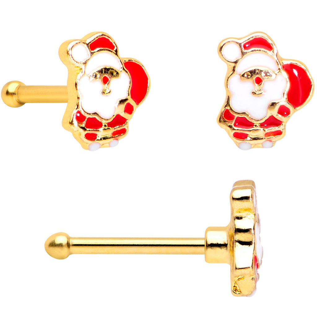 BodyCandy 20G 1/4 Gold Tone Santa Tree Wreath Christmas Nose Bone Set of 3 — lifestyle context