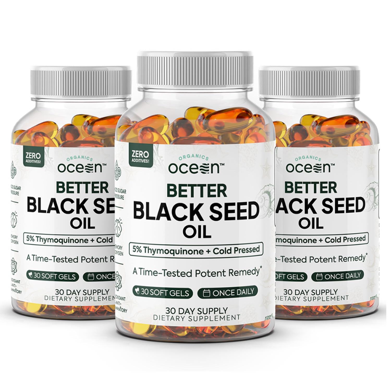 Ocean Black Seed Oil Supplement - 1000mg Çörek Otu Yağı Capsules, 60 Count (1+1 Free) - Natural Health Support