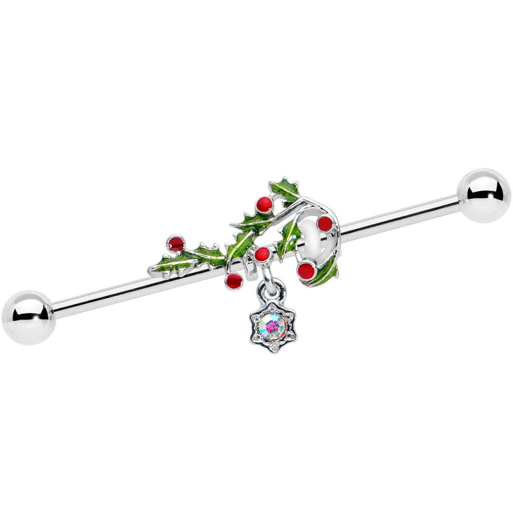 BodyCandy 14G Aurora Gem Candy Cane Holly Christmas Industrial Barbell 38mm — main product shot