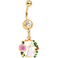 BodyCandy Clear Gem Gold Tone Bunny Rabbit Flower Wreath Dangle Belly Ring — main product shot